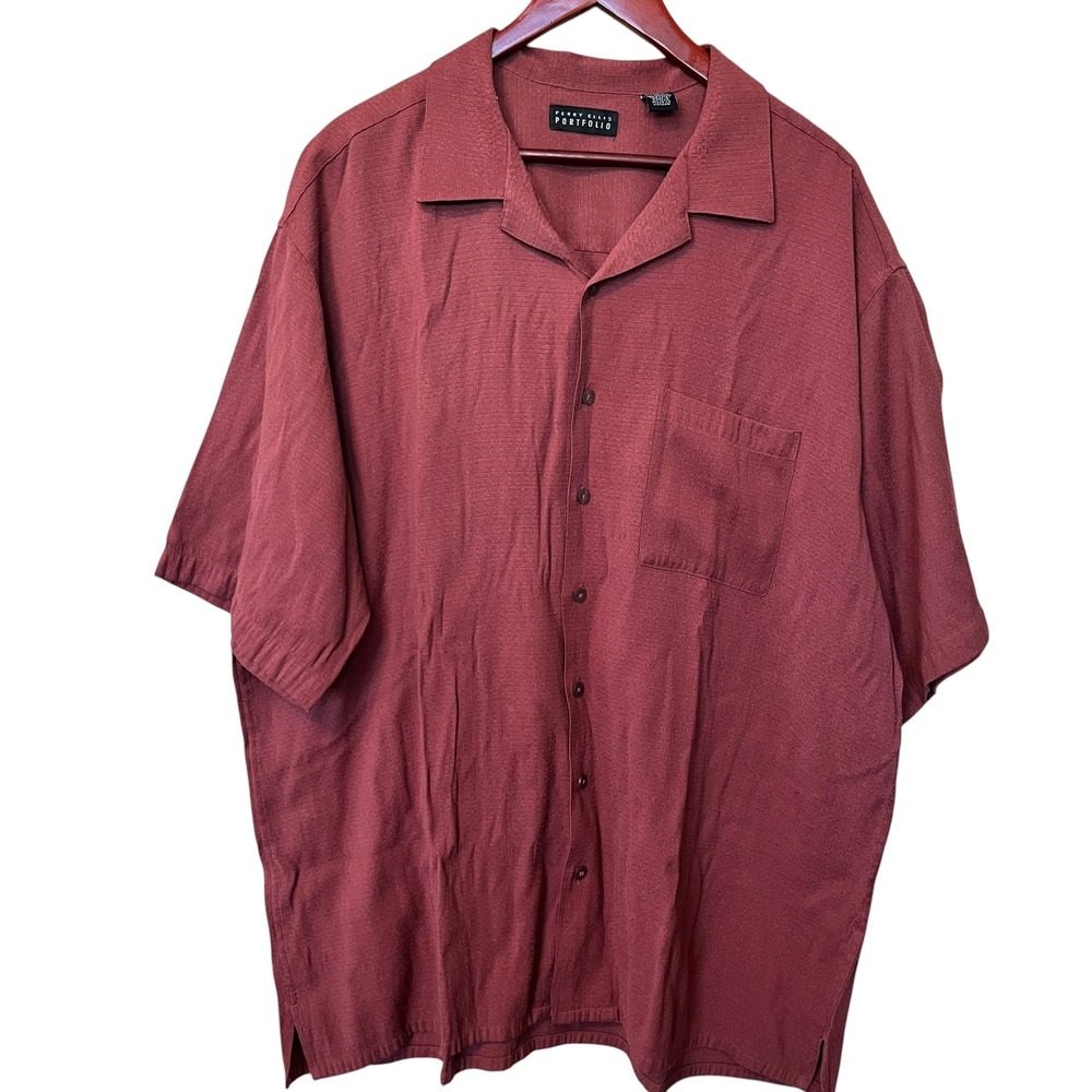 Perry Ellis Portfolio Mens 3XLT Burgundy Textured Short Sleeve Camp Shirt